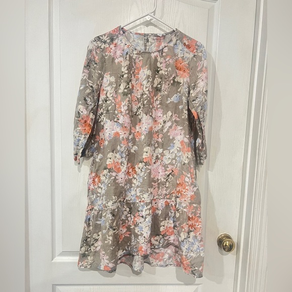FINAL PRICE J. Jill Medium Love Linen Lagenlook Floral Caraway Ruffle Hem Dress - Picture 2 of 8